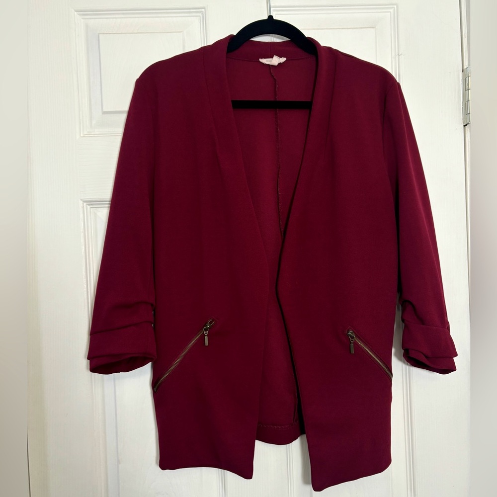 Maurices Maroon Blazer with 3/4 Sleeves
